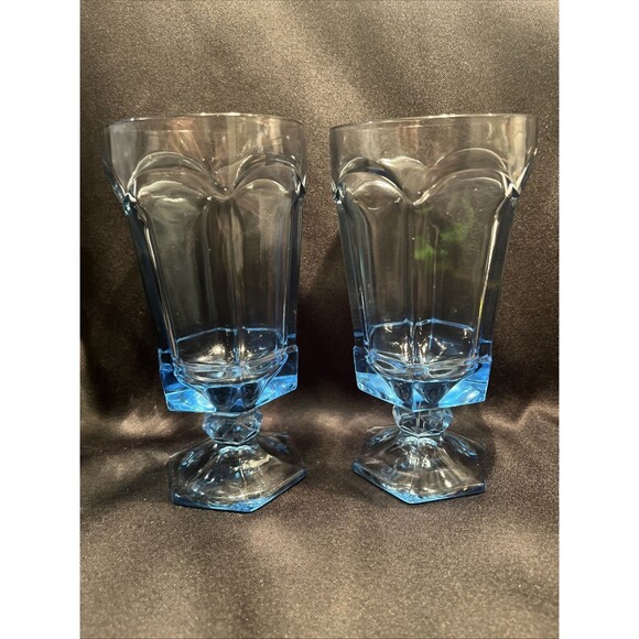 Set of 2 FOSTORIA VIRGINIA" Light Blue Goblets Stemware Glasses 6.75”X3.5” - Picture 4 of 8